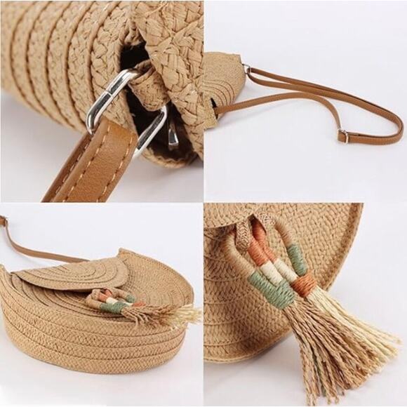 Deluzio Cream Summer Straw Crossbody Purse - Picture 1 of 15